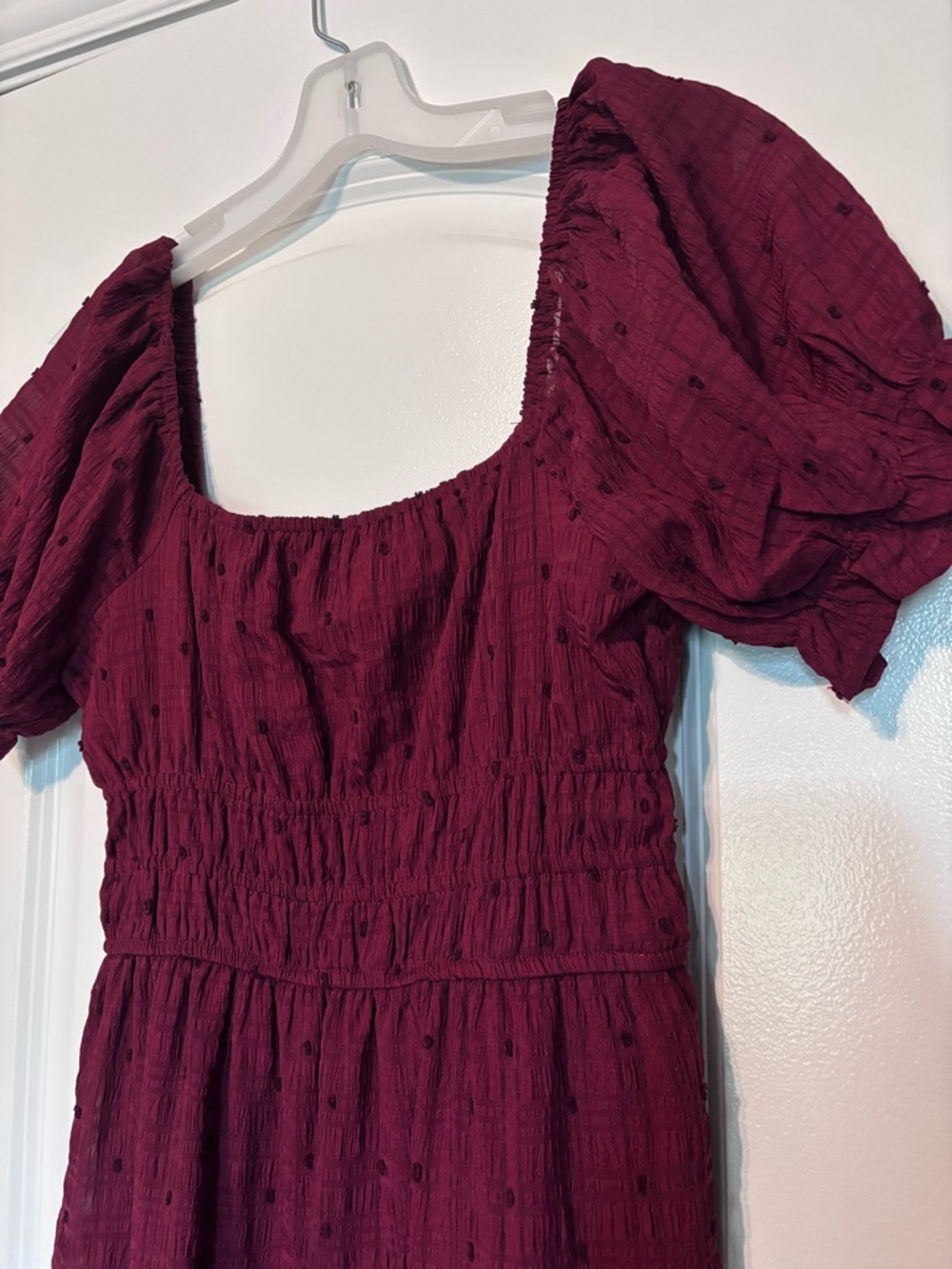 Miami Puff Sleeve Babydoll Mini Dress Burgundy Cottagecore Size Small - Picture 3 of 6